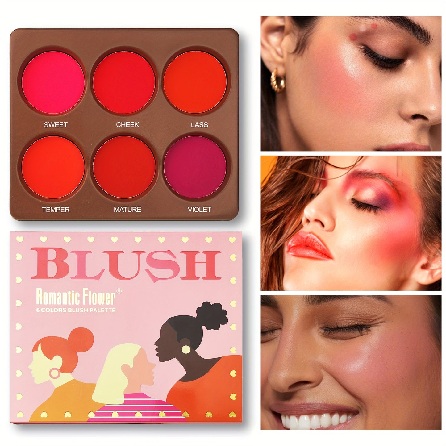 Waterproof 6 Color Berry Orange Pink Matte Powder Blush Palette