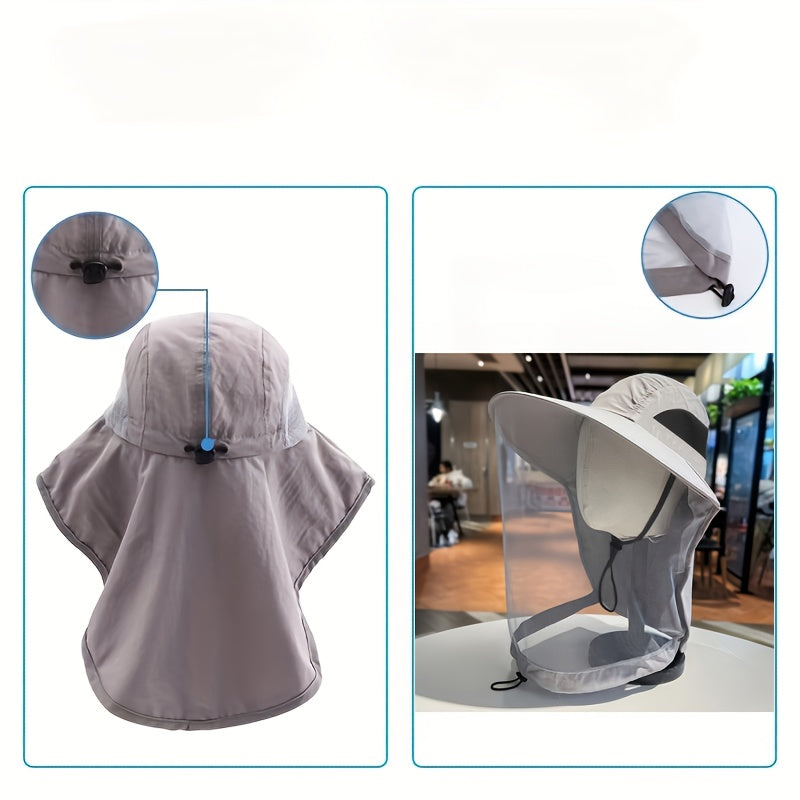Breathable Mesh Sun Hat with Integrated Face Mask and Shawl