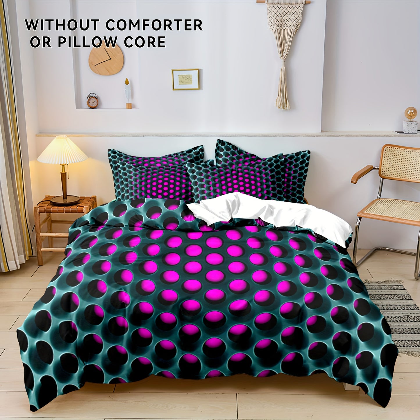 3pcs Y2K Geometric 3D Honeycomb Pattern Duvet Cover Set
