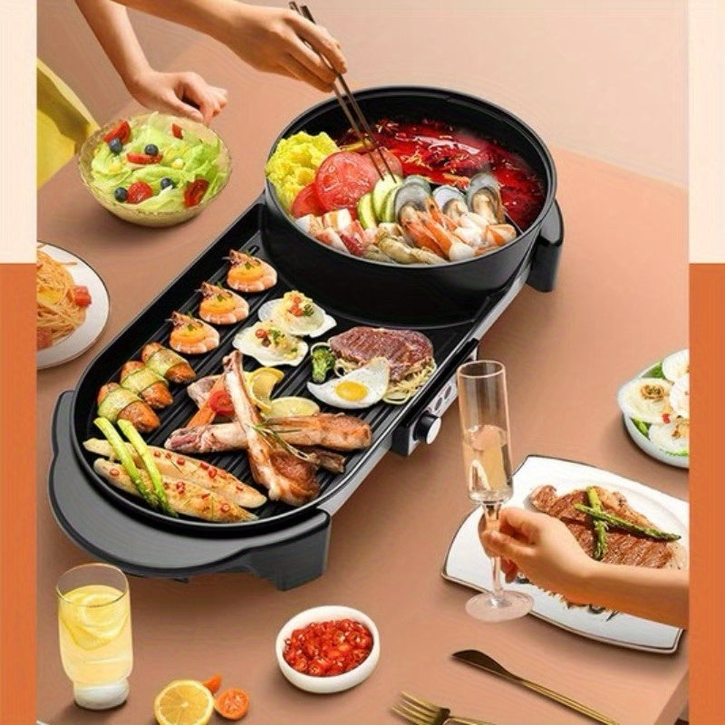 2-in-1 Electric Grill & Hot Pot Combo - Dual Cooking Zones
