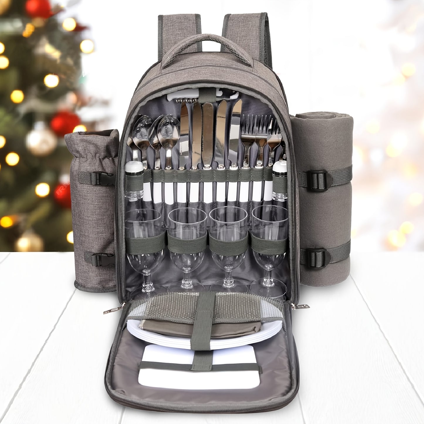 4-Person Picnic Backpack with Cooler Compartment