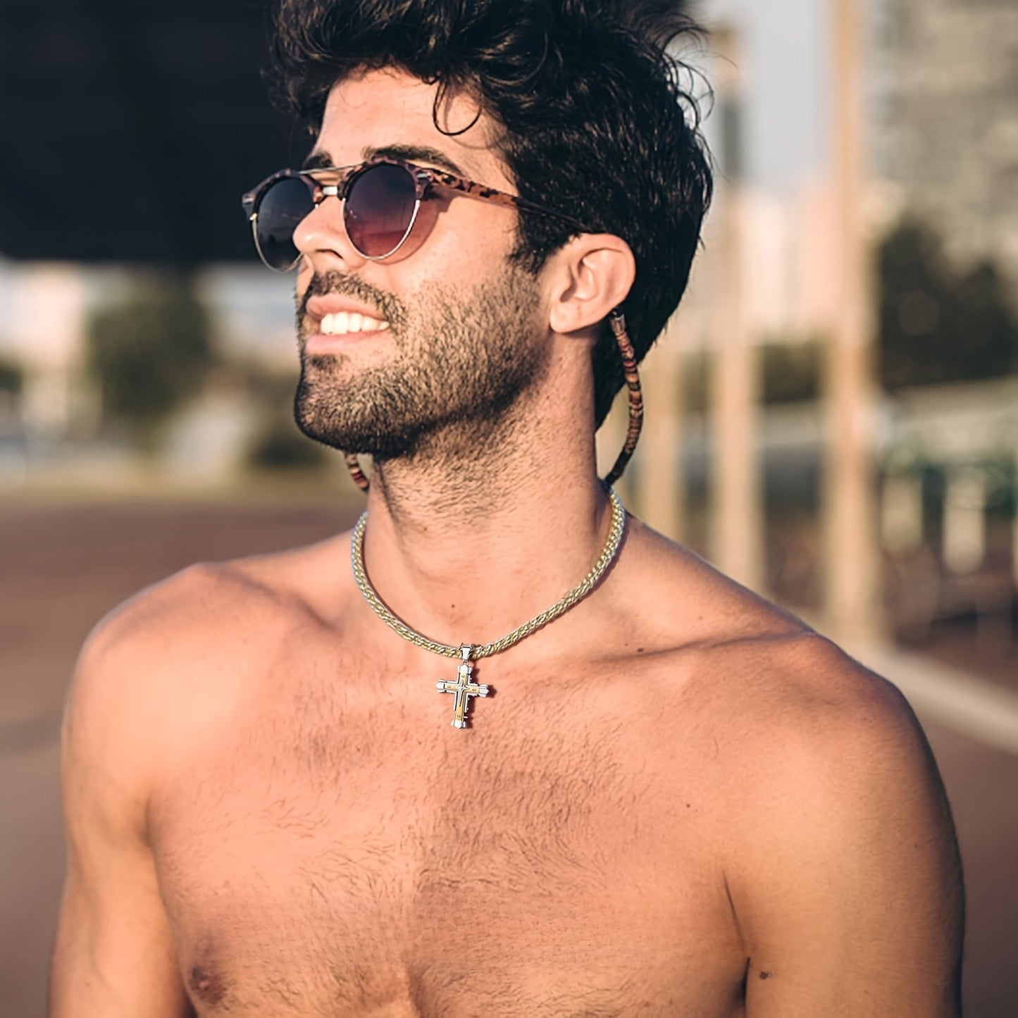 1pc Men'S Stainless Steel Cross Pendant Necklace