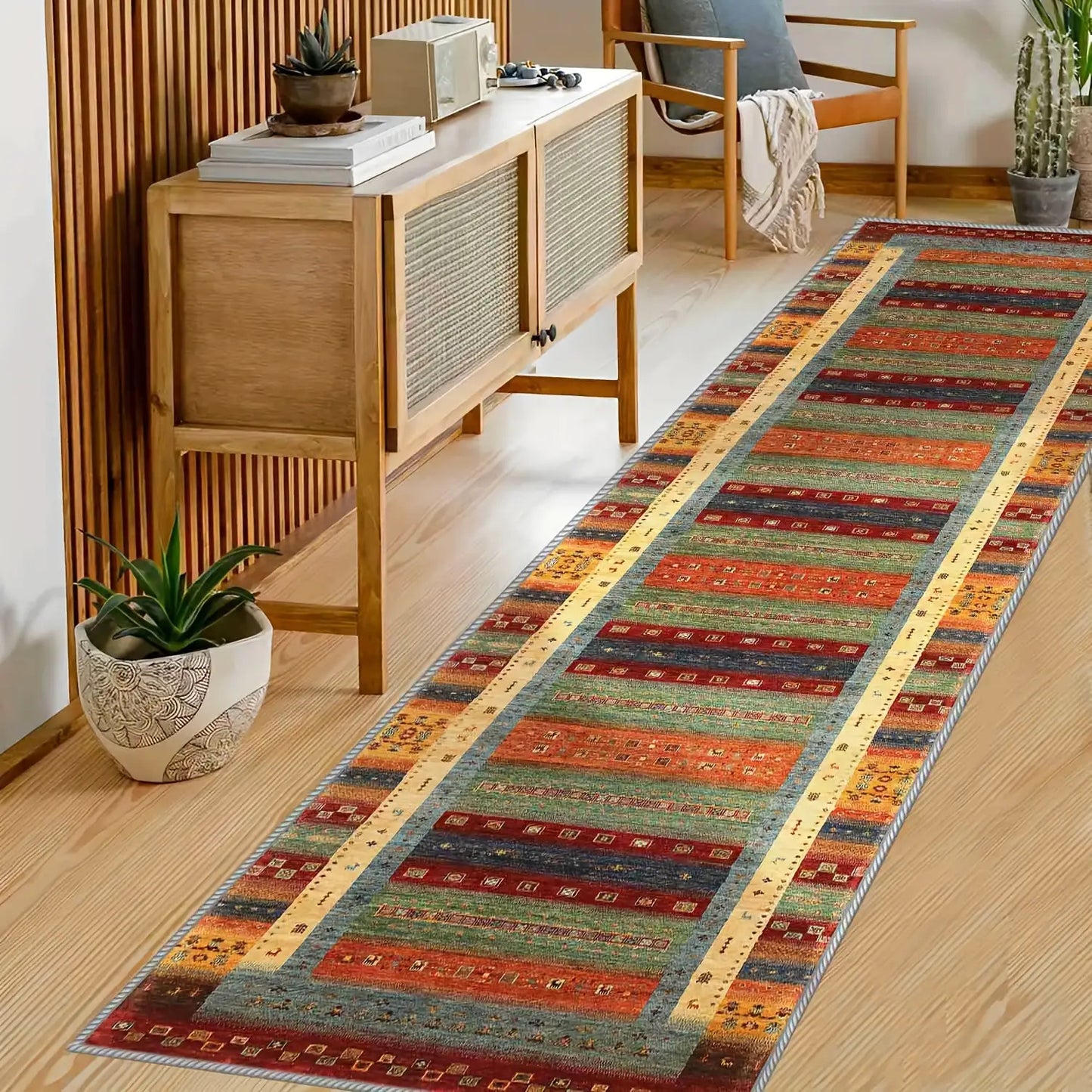 Vibrant Abstract Geometric Crystal Velvet Runner Mat