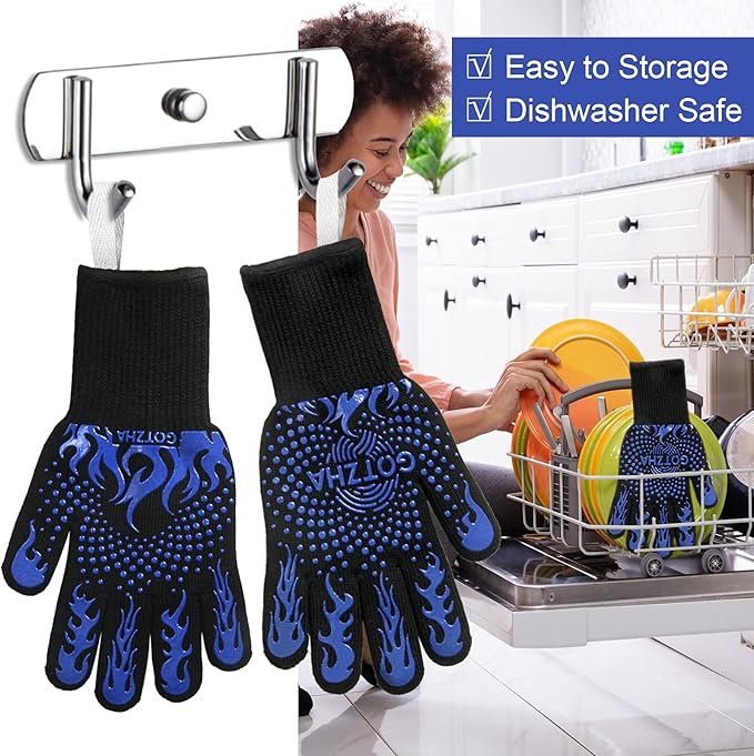 14 Inch Silicone Non-Slip Grill Gloves with Extra Long Cuff