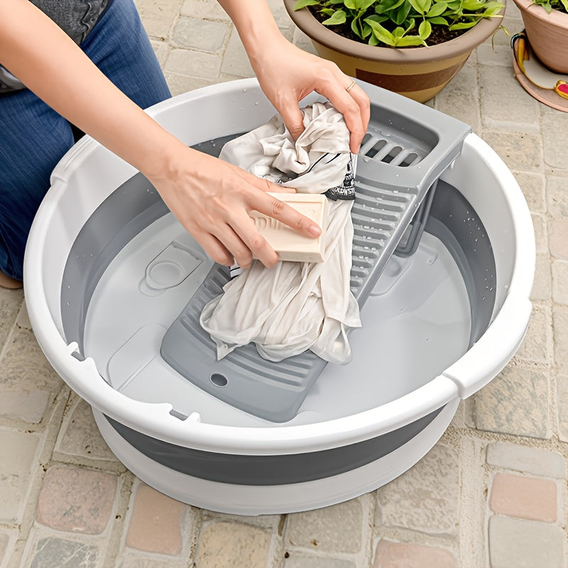 Set of 1 Classic Round Plastic Laundry Tub with Washboard