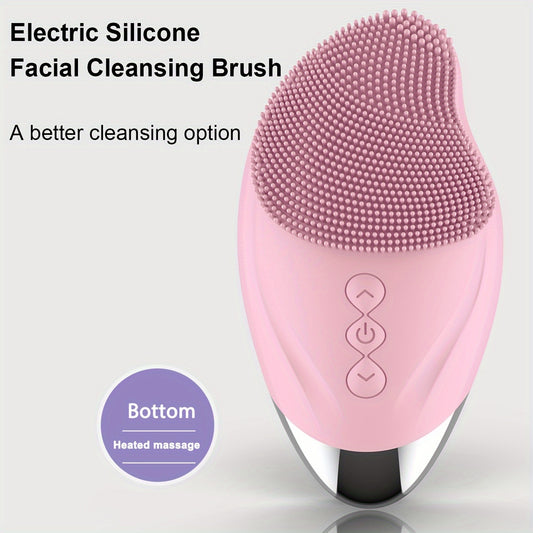 Rechargeable Silicone Facial Cleansing Brush with Heating Massage