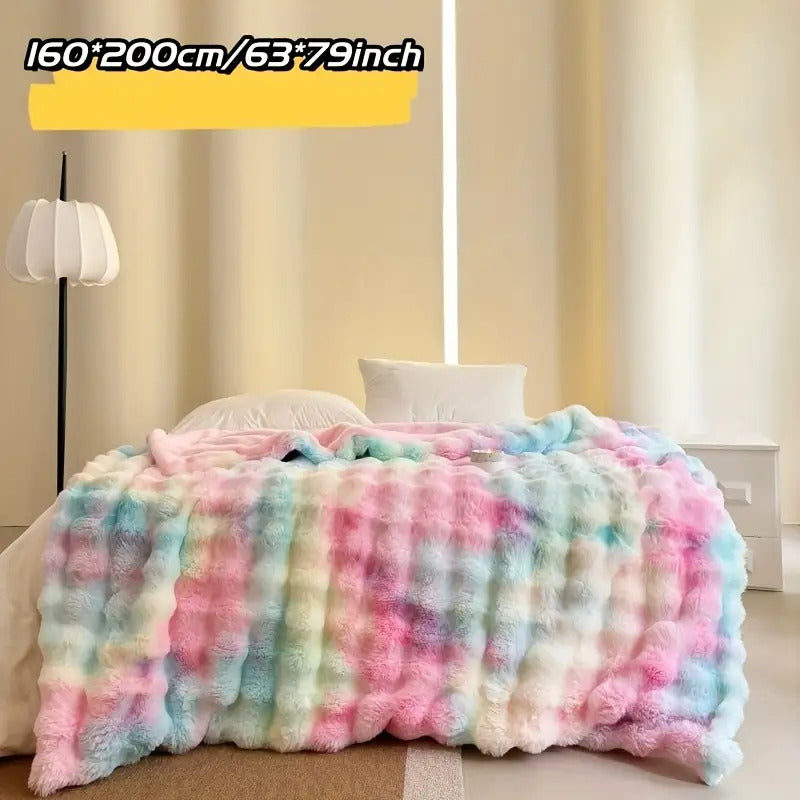 1pc Double-sided Tie-dyed Faux Rabbit Fleece Blanket