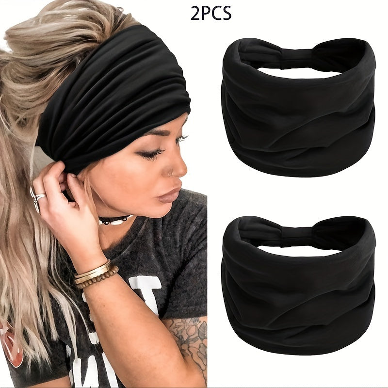 2-Piece Stylish Women's Non-Slip Woven Wide Headband