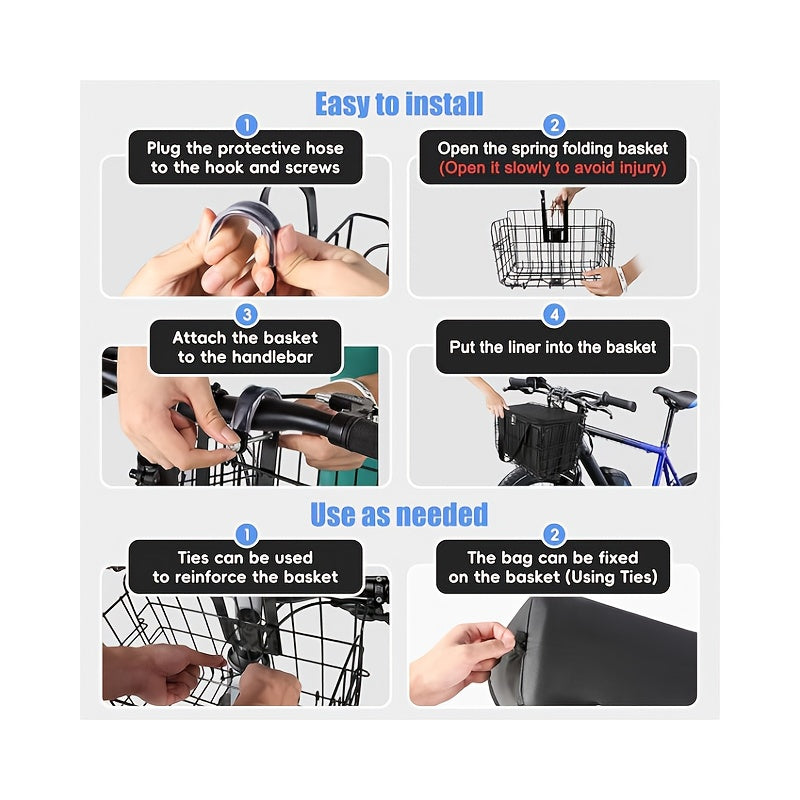 Foldable Bicycle Front Basket with Black Padded Liner