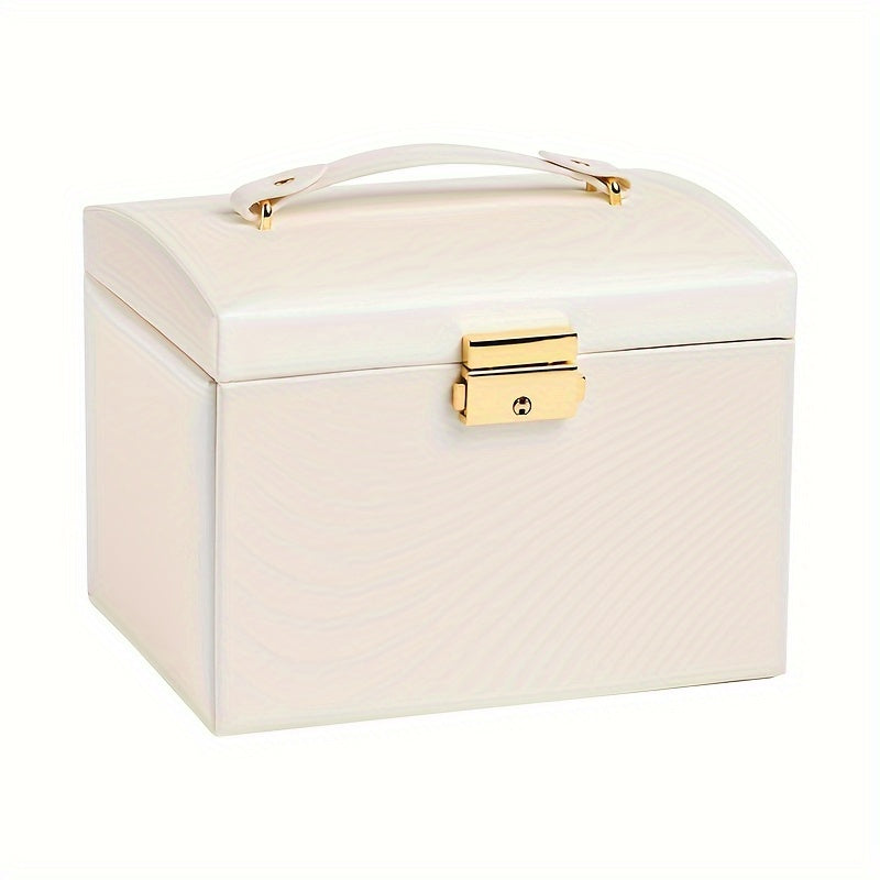 1pc Portable Jewelry Organizer Box with Built-in Mirror