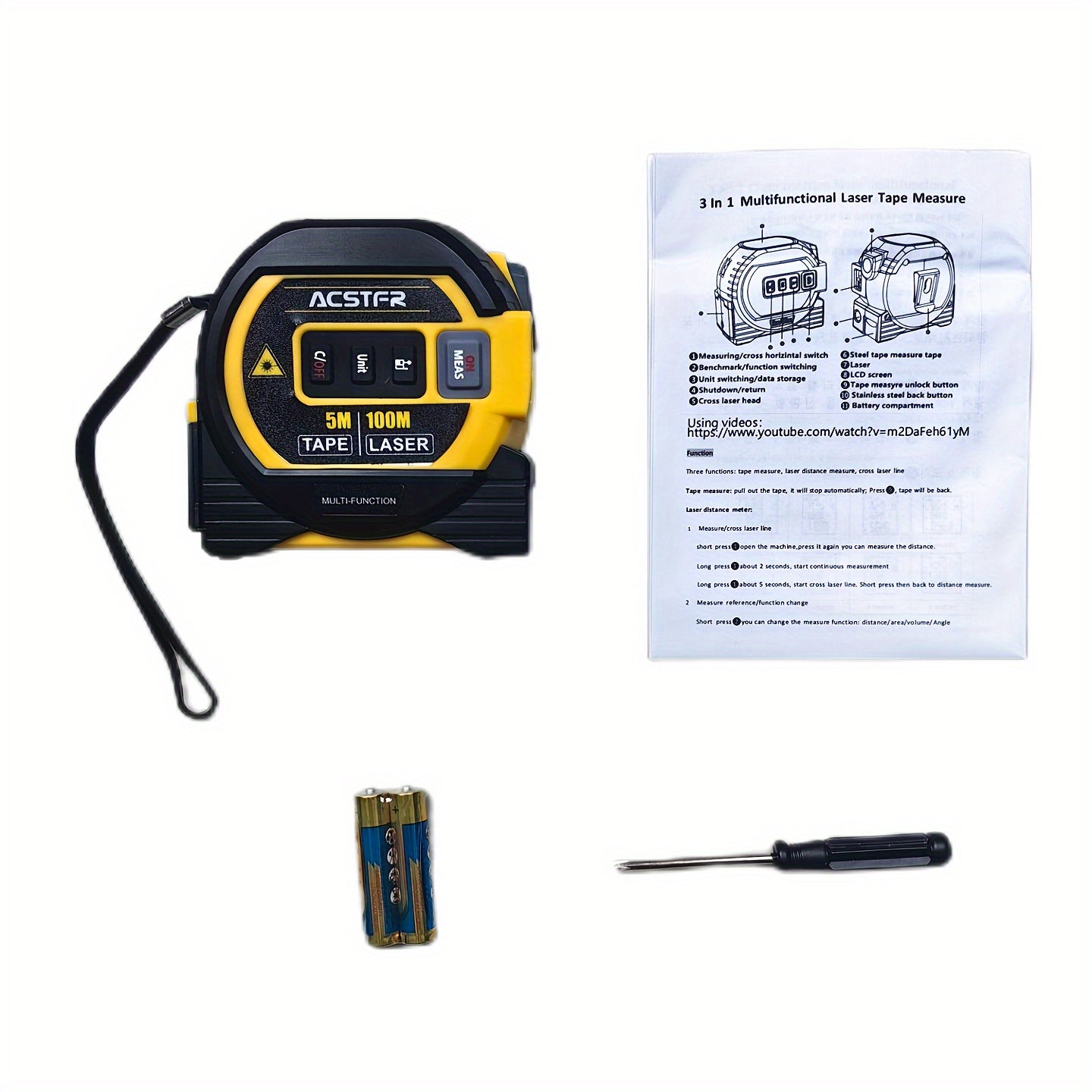 1pc Laser Tape Measure 3in 1 Digital Tape Measureteries