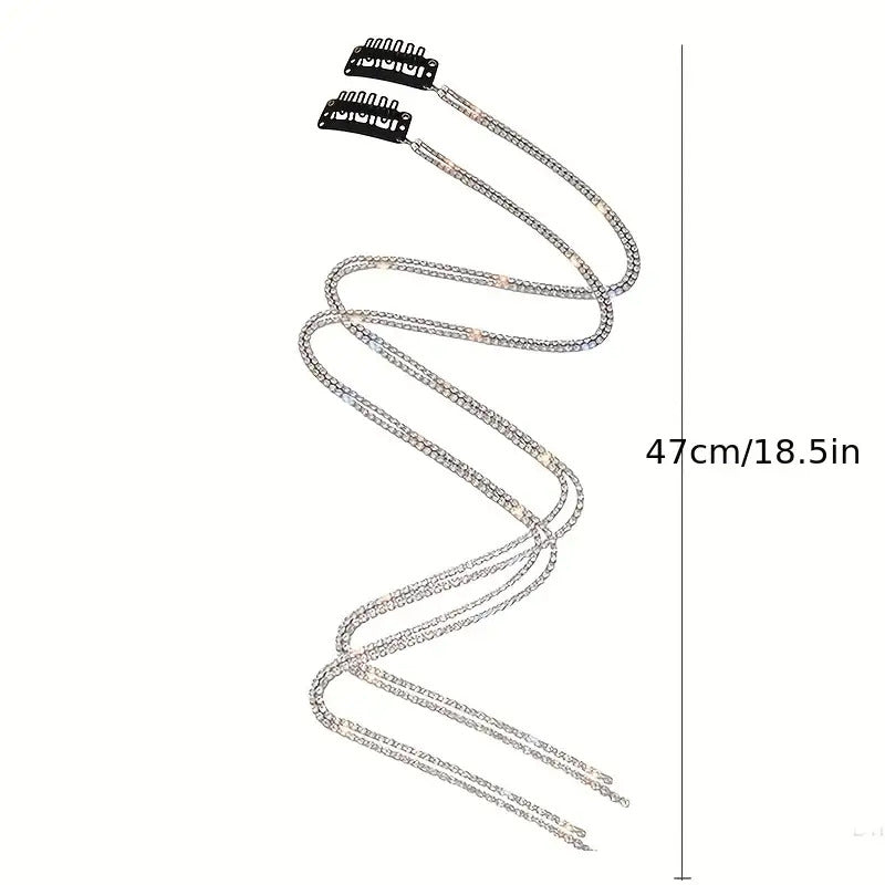 Street Style Iron Headband - Chic Rhinestone Tassel Hair Chain