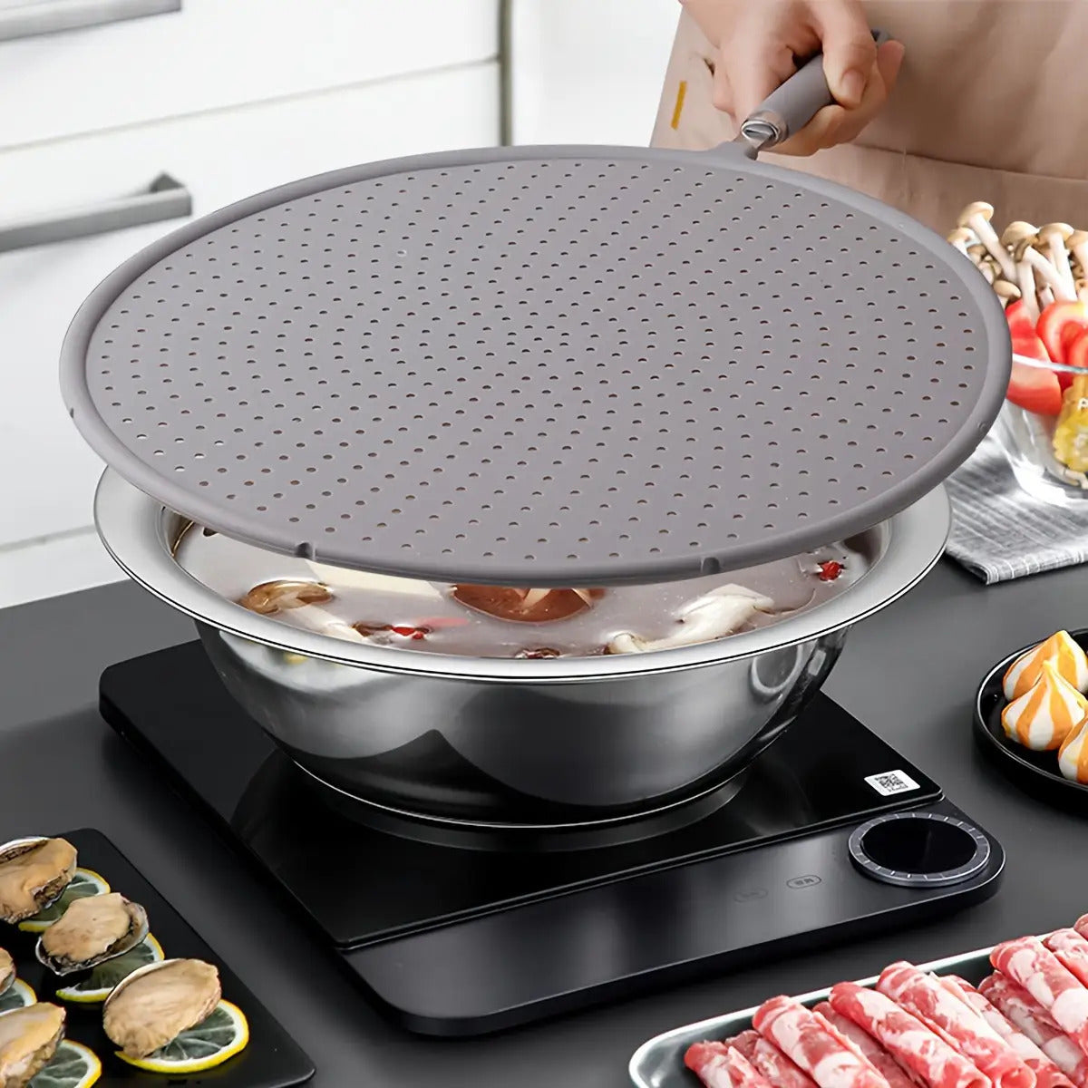 1pc Gray Silicone Oil-Resistant Splatter Guard
