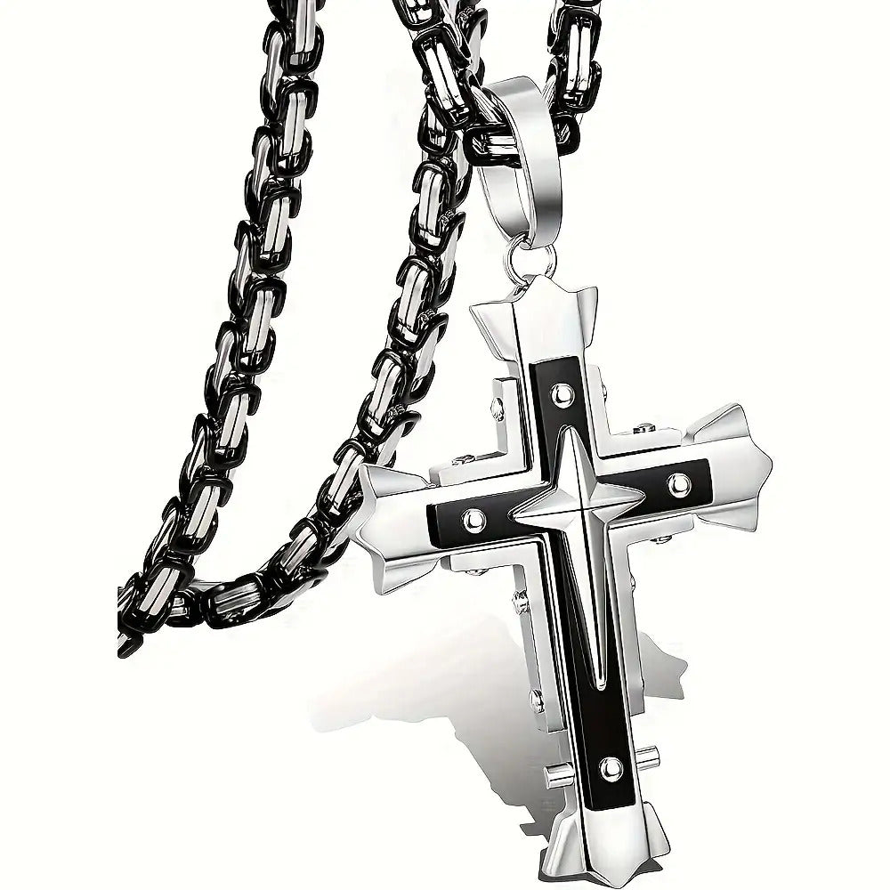 1pc Men'S Stainless Steel Cross Pendant Necklace