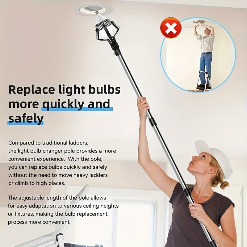 1pc 12ft Extendable Metal Light Bulb Changer with Suction Cup
