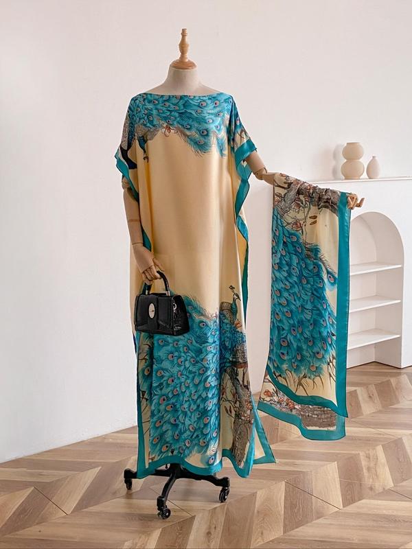 Women's Floral & Butterfly & Peacock Print Cape Shawl & Scarf Set