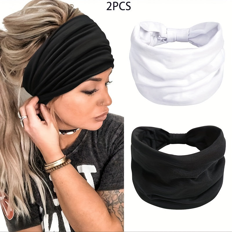 2-Piece Stylish Women's Non-Slip Woven Wide Headband