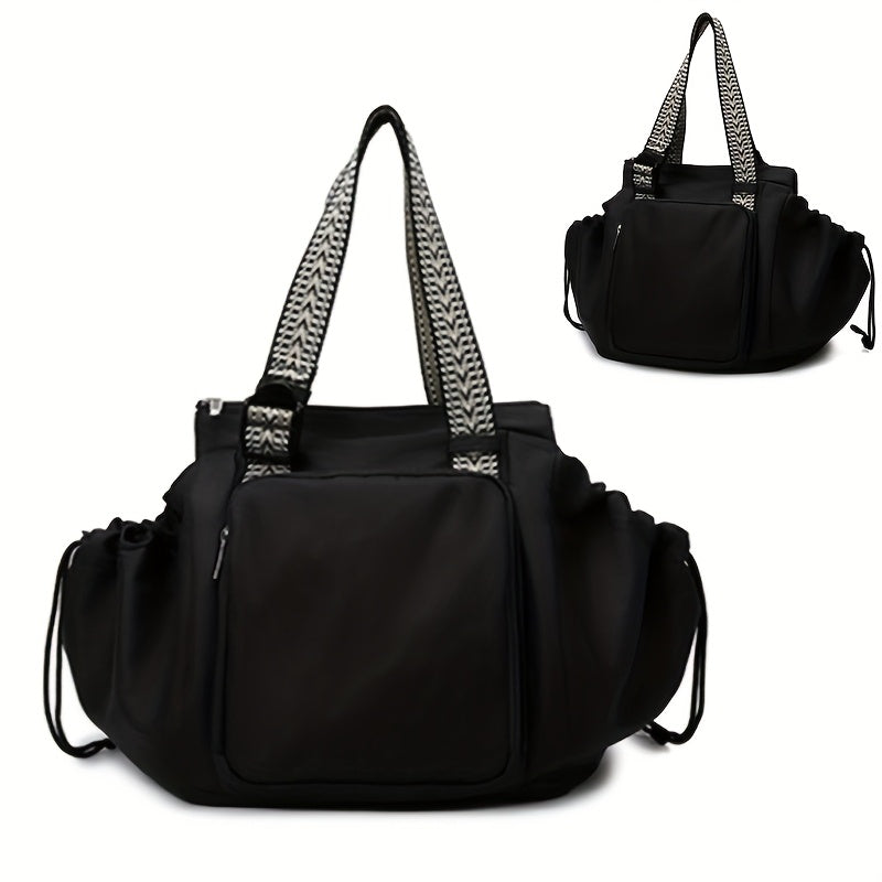 Large Capacity Beige Oxford Fabric Expandable Shoulder Tote Bag