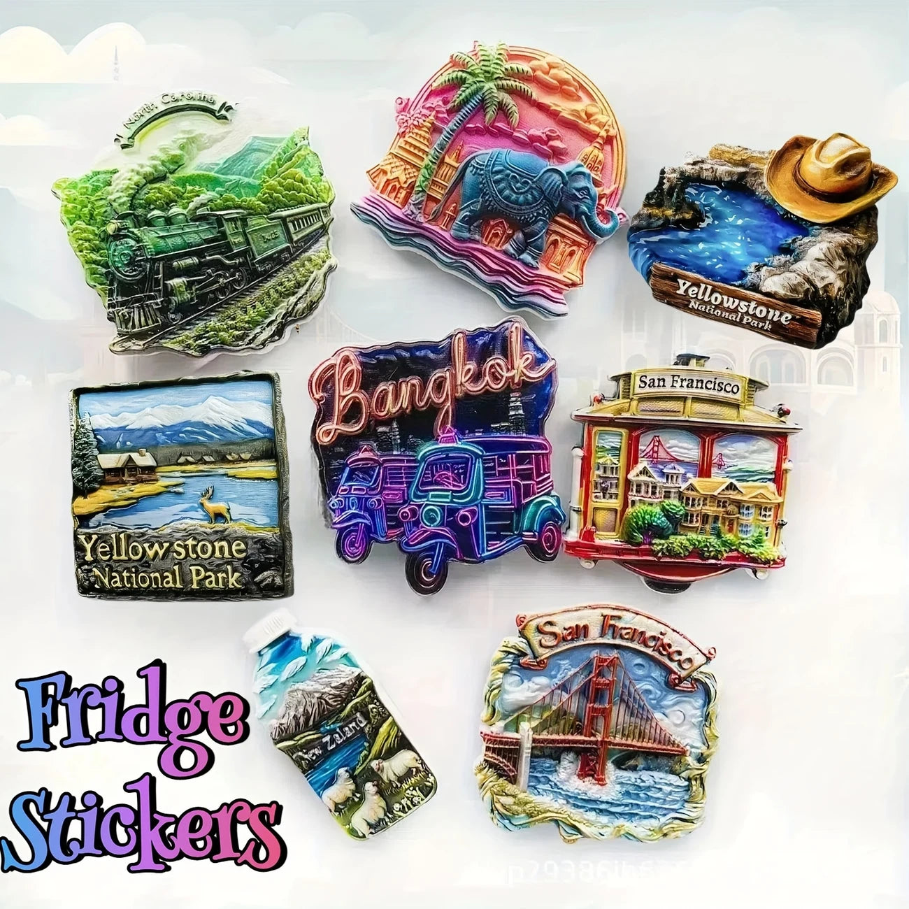 World scenery refrigerator magnets, themed creative refrigerator magnets, kitchen iron decoration