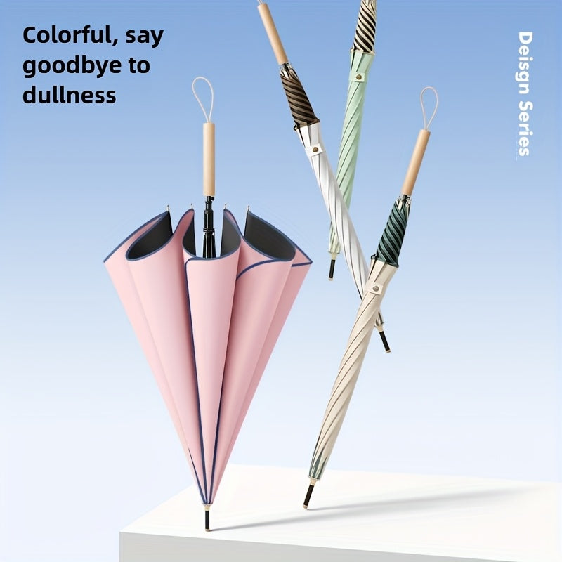 1-Pack Flower Petal Design Automatic Open Umbrella with Wood Handle