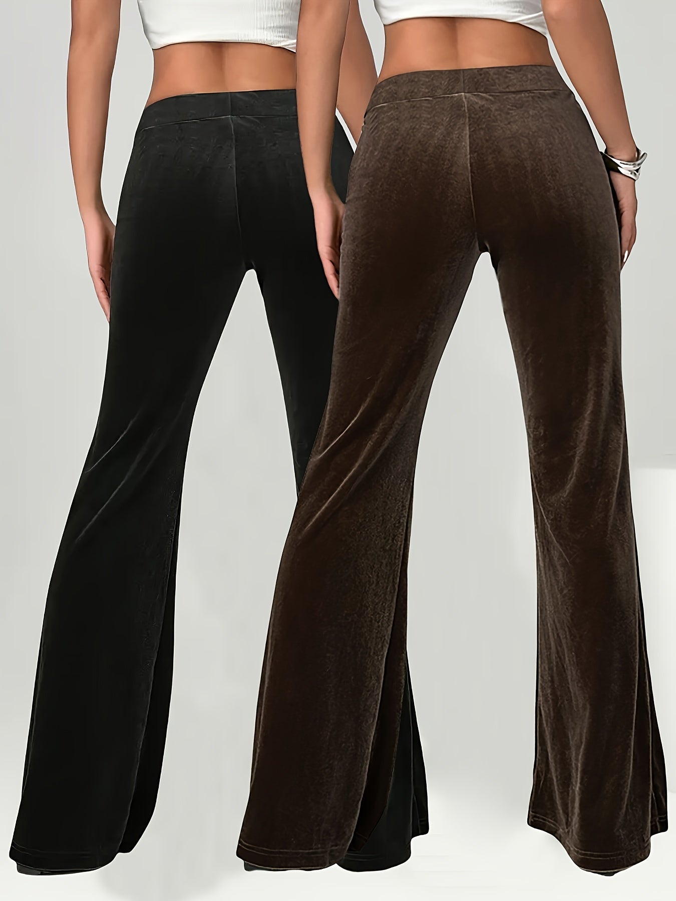 Women's high waist drawstring pocket casual flared pants two piece set