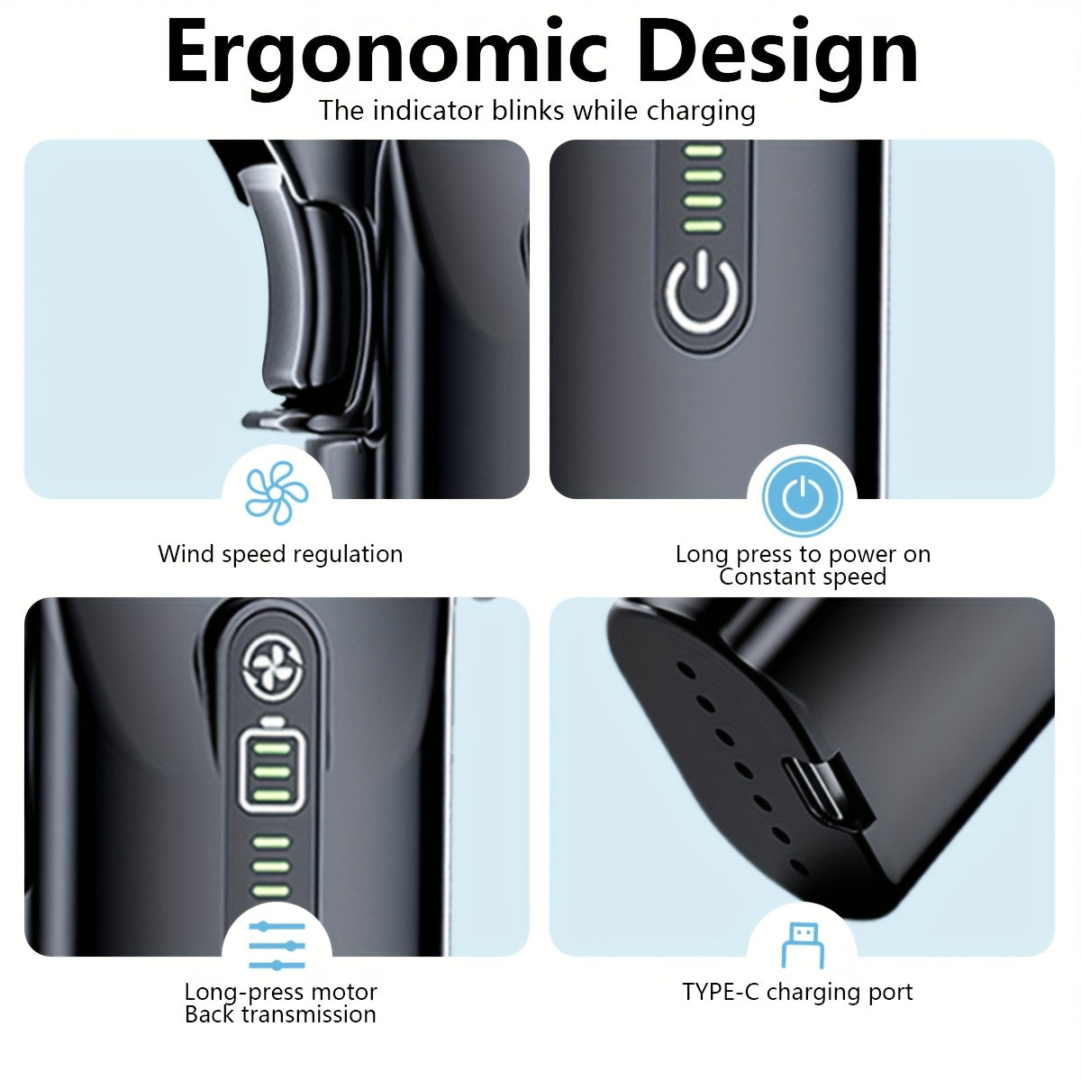 130, 000 RPM Turbo Handheld Fan - Portable Rechargeable Cooling Blower