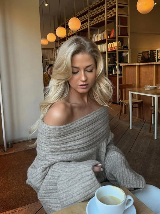 Women's Elegant Off-Shoulder Boat Neck Sweater
