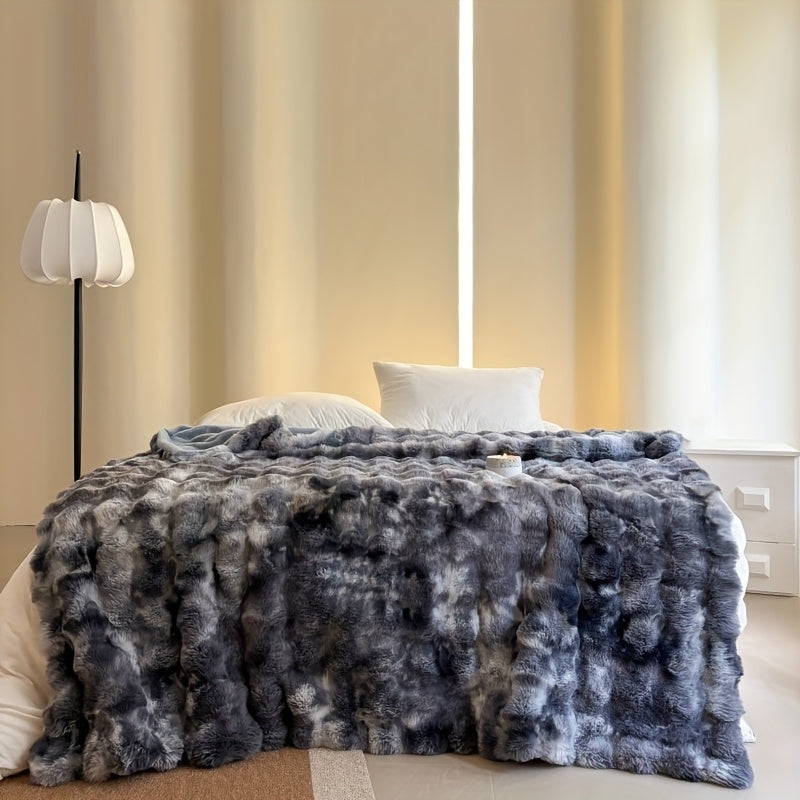 1pc Double-sided Tie-dyed Faux Rabbit Fleece Blanket