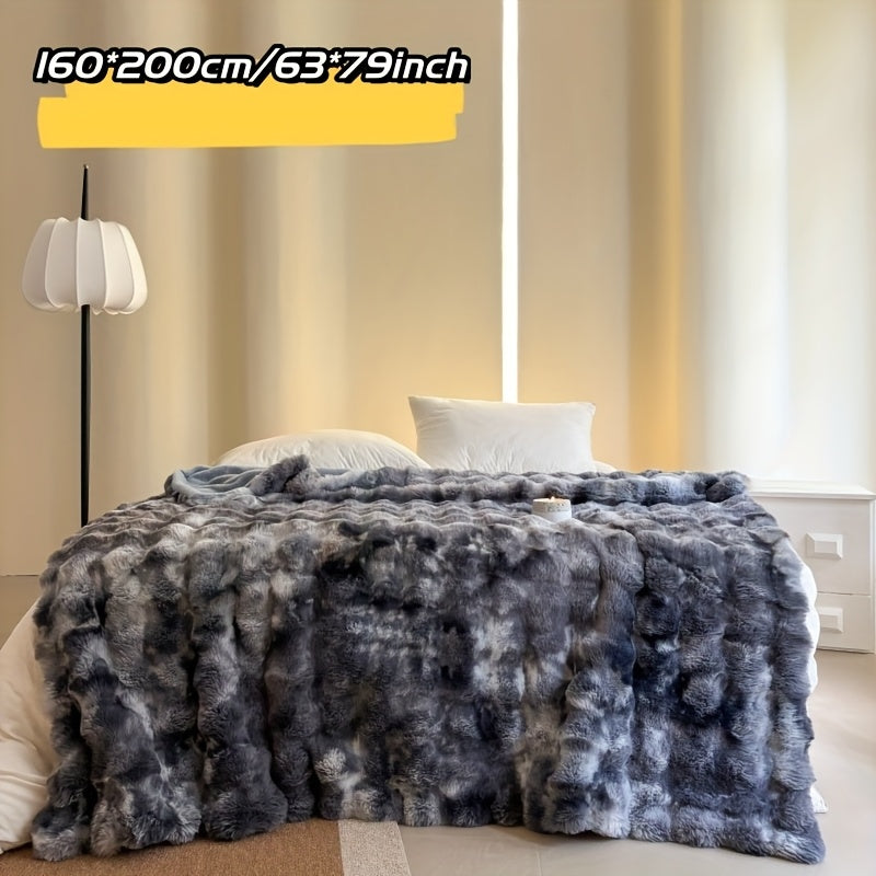 1pc Double-sided Tie-dyed Faux Rabbit Fleece Blanket