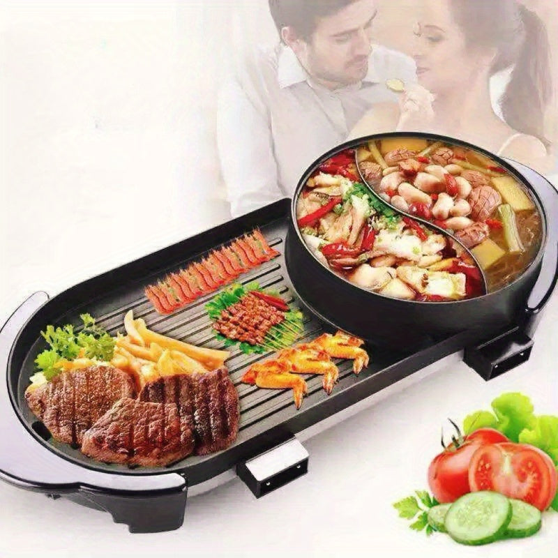 2-in-1 Electric Grill & Hot Pot Combo - Dual Cooking Zones