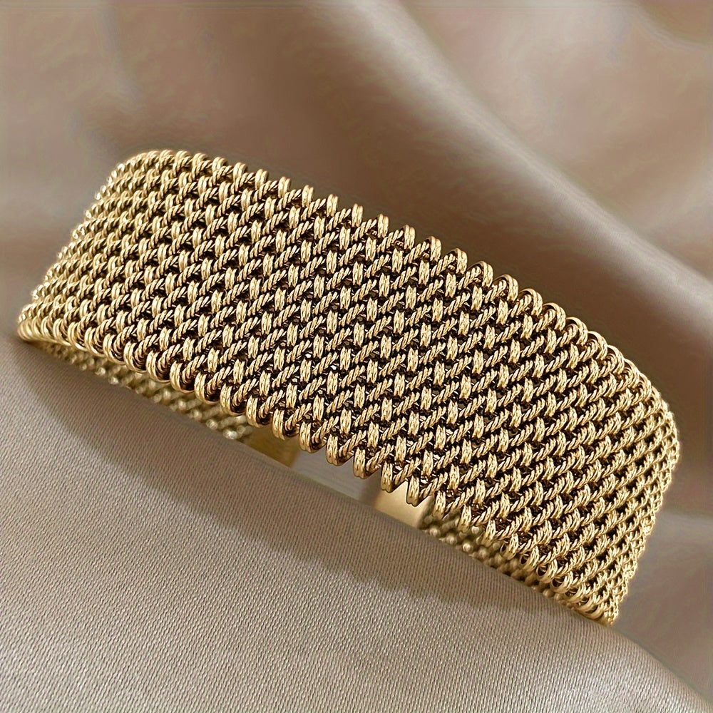 Vintage Stainless Steel Braided Mesh Open Bracelet