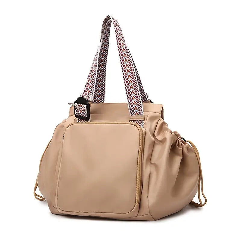 Large Capacity Beige Oxford Fabric Expandable Shoulder Tote Bag