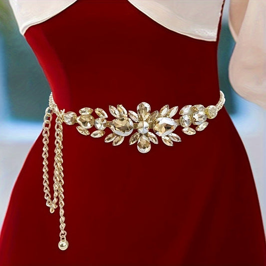1pc Women's Adjustable Rhinestone Chain Belt