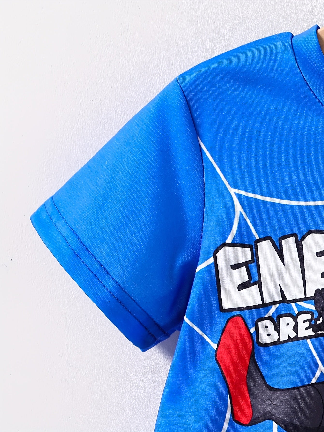 2-piece set of boys' 3D printed cartoon spider web letter design T-shirt and shorts