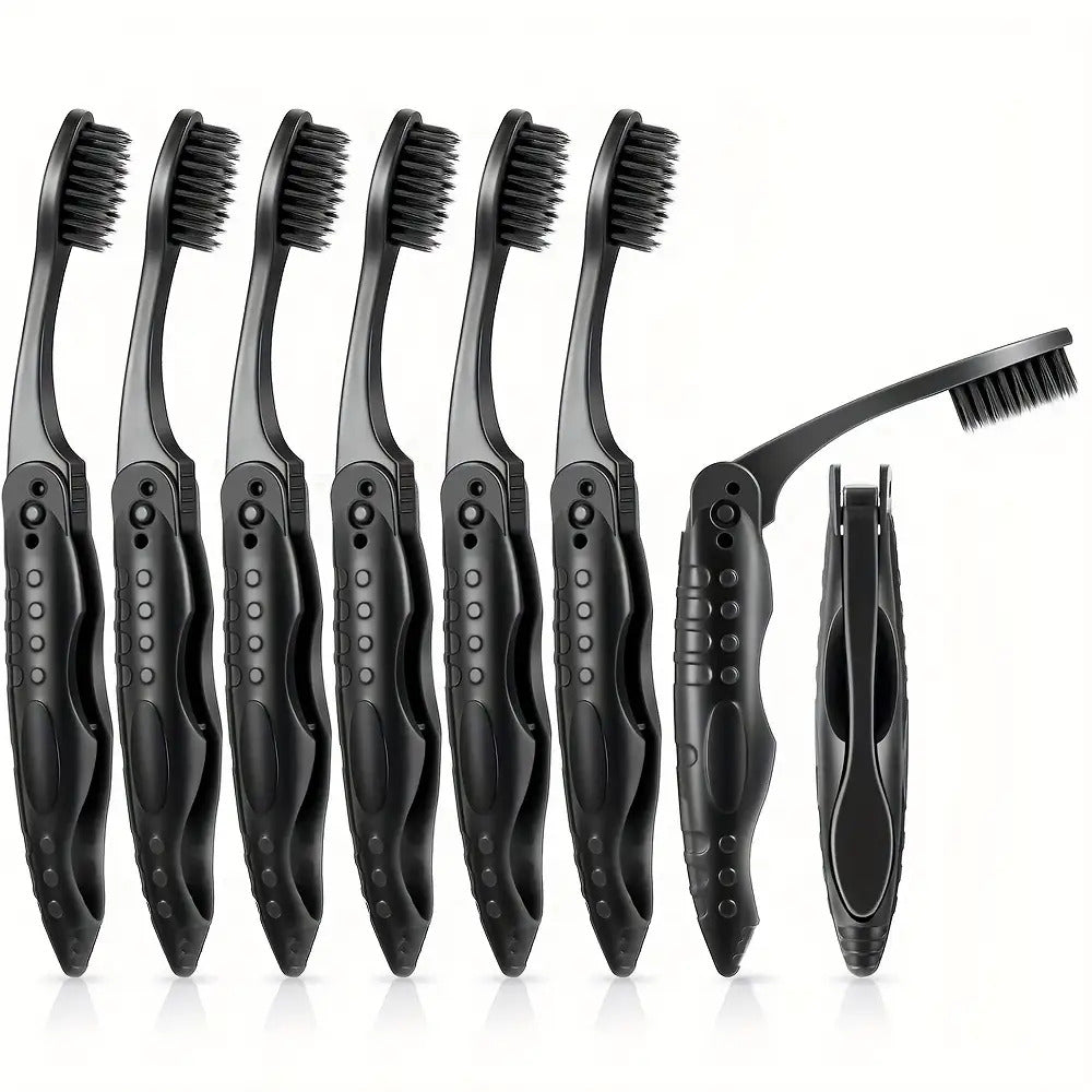 16pcs Black Folding Travel Toothbrushes