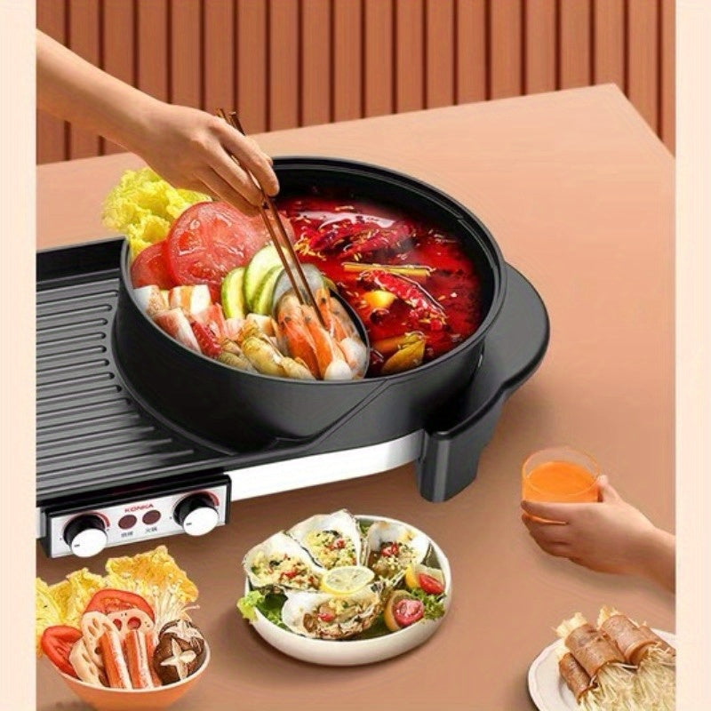 2-in-1 Electric Grill & Hot Pot Combo - Dual Cooking Zones