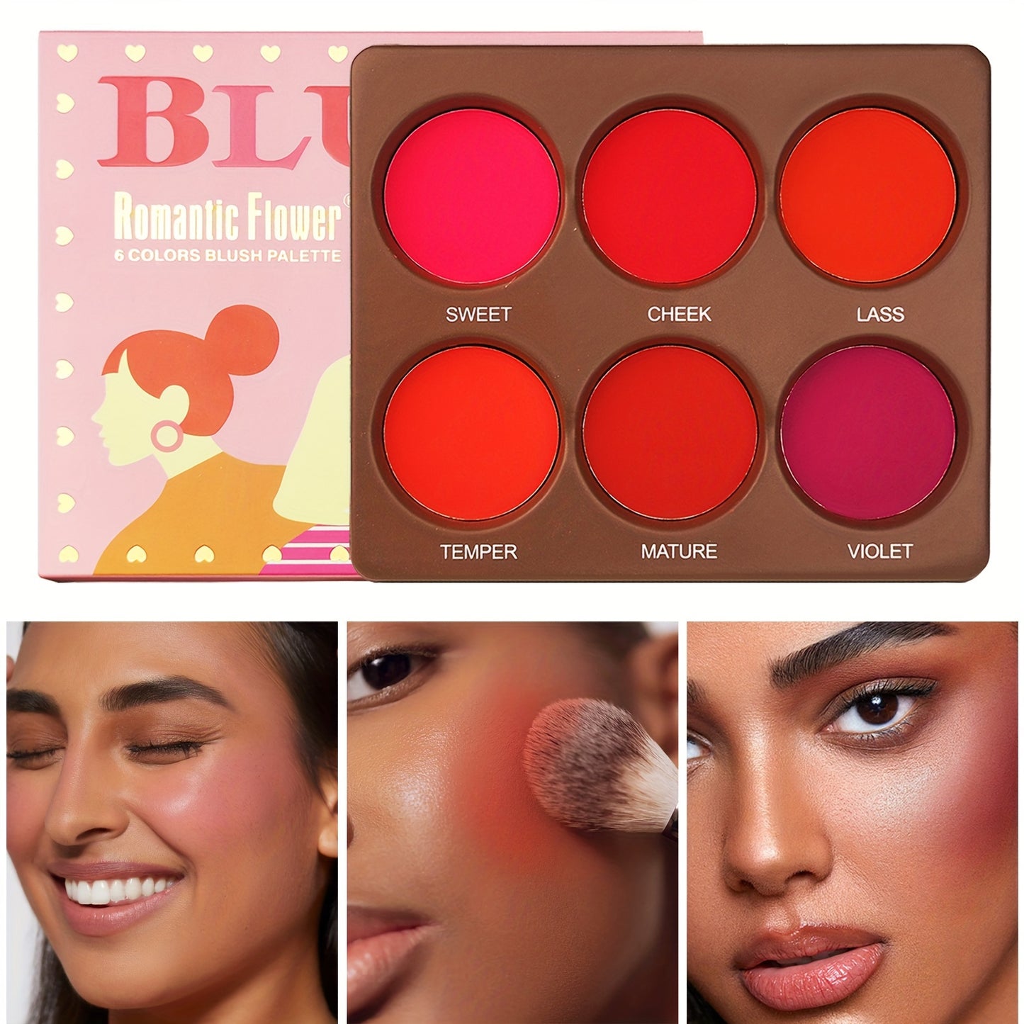 Waterproof 6 Color Berry Orange Pink Matte Powder Blush Palette