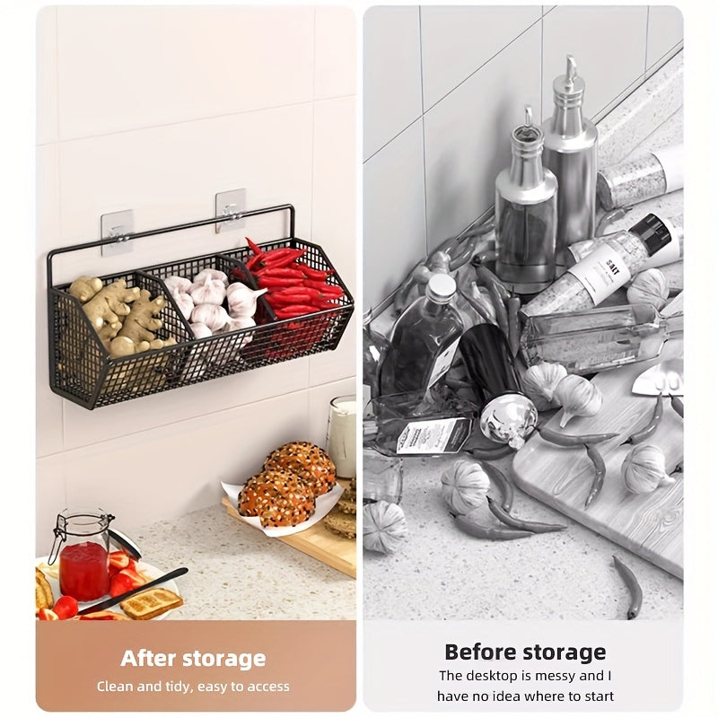 Wall-Mounted Kitchen Storage Basket – No-Drill