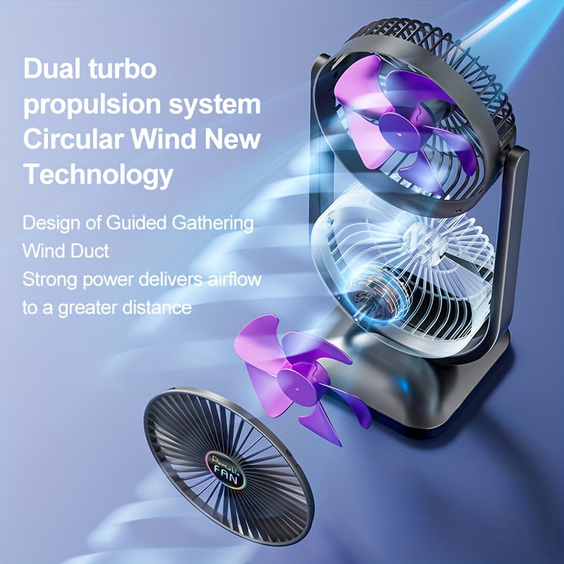 powerful dual-head fan, suitable for outdoor camping