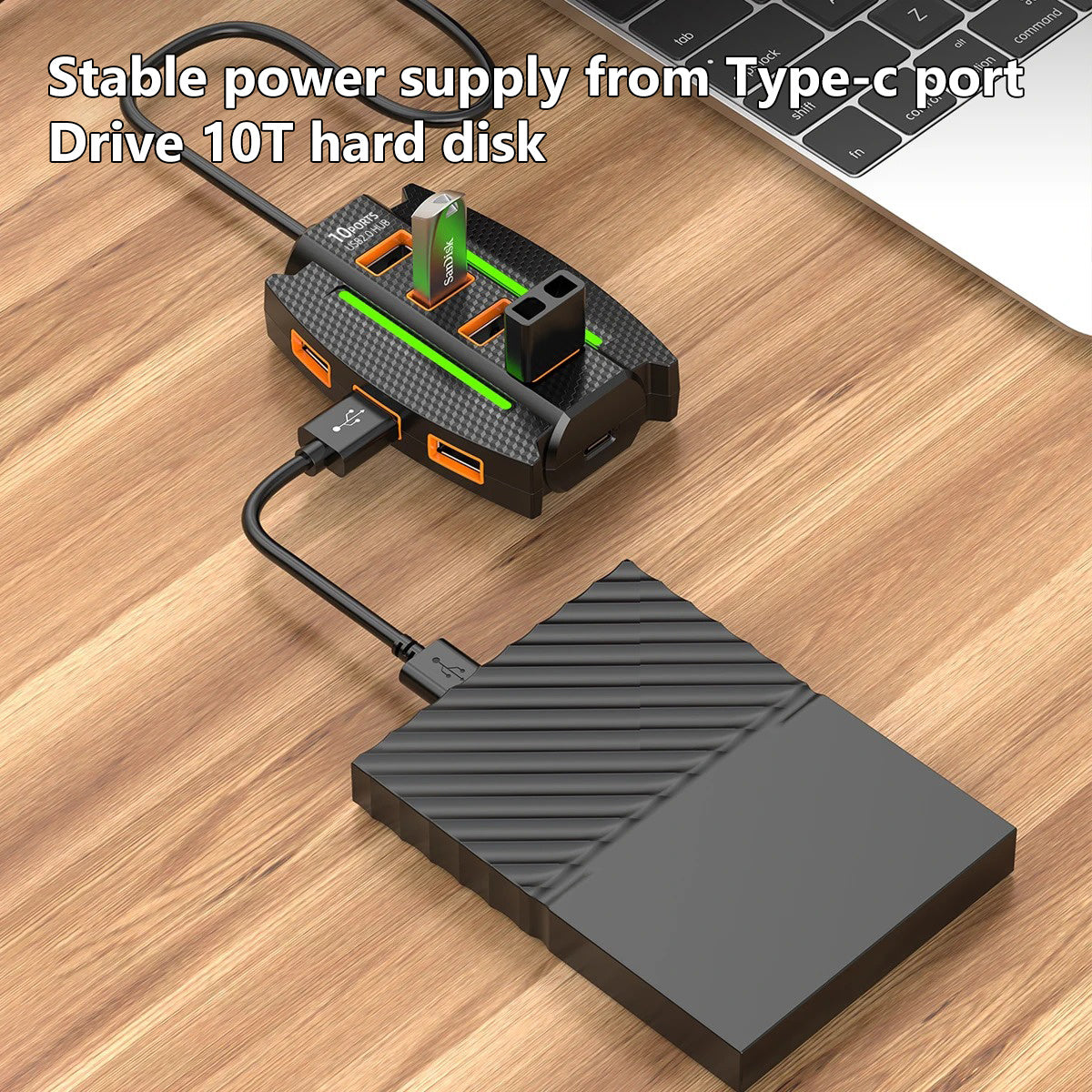 1pc High-Speed 10-Port USB 2.0 Hub with RGB Lights