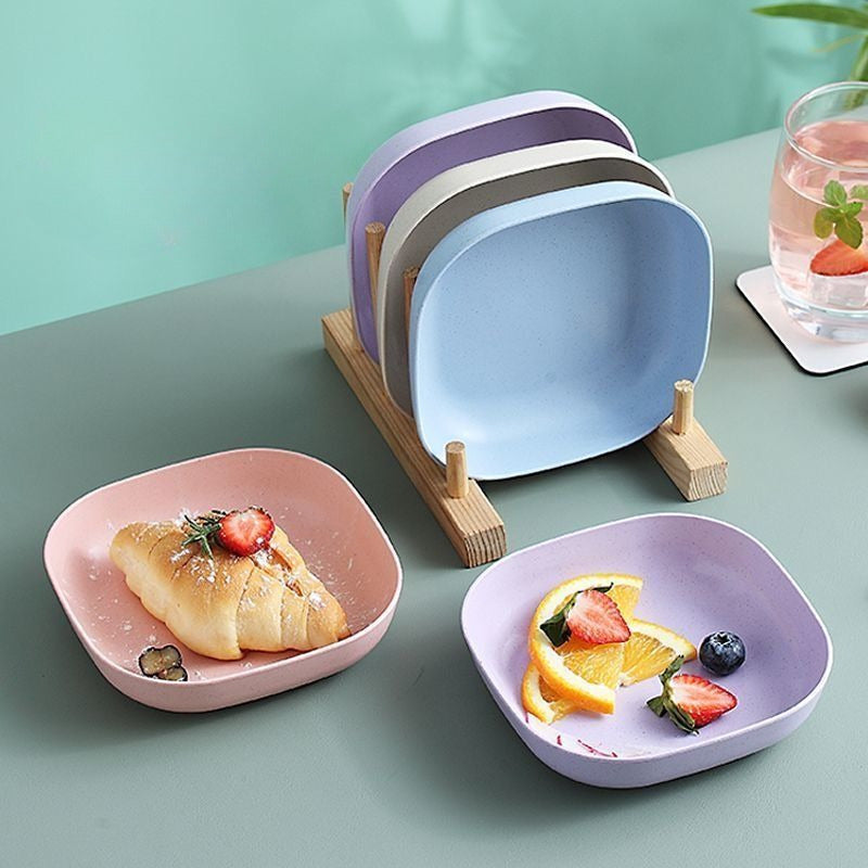 10 Square Portable Plastic Dinner Plates with 1 Holder