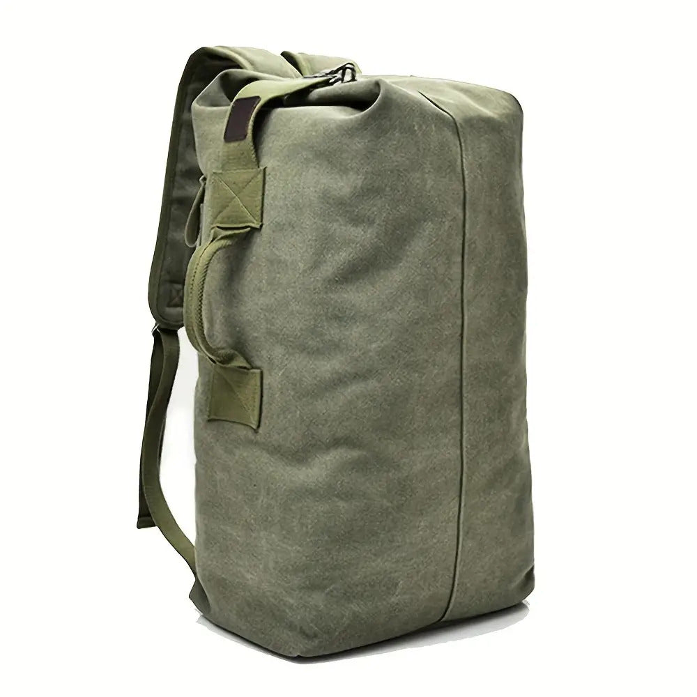 Large Capacity Adjustable Khaki Canvas Backpack for Men
