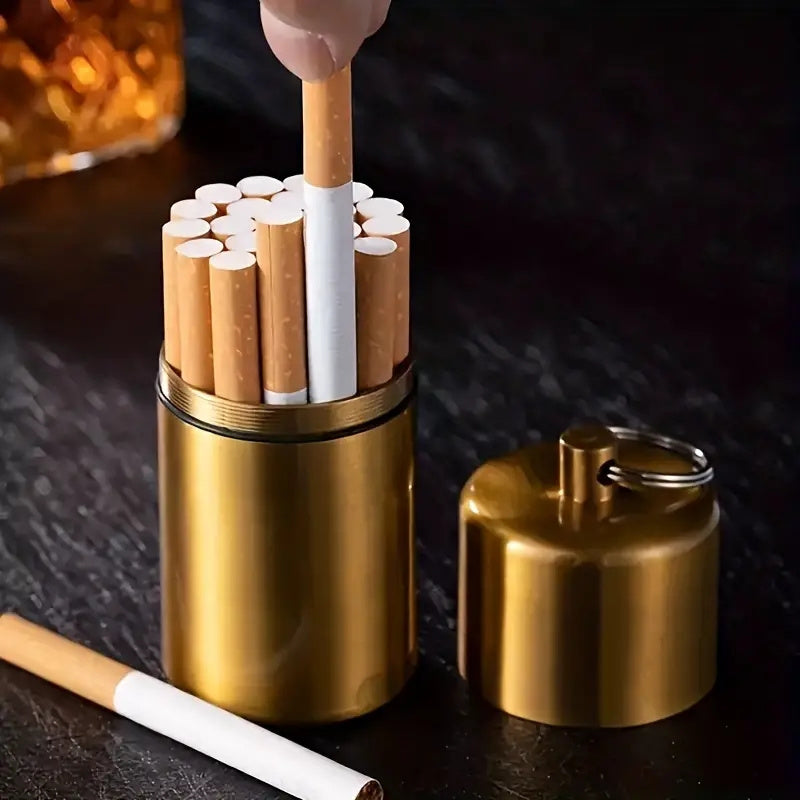 1pc Sleek Brass-Toned Waterproof Metal Cigarette Case
