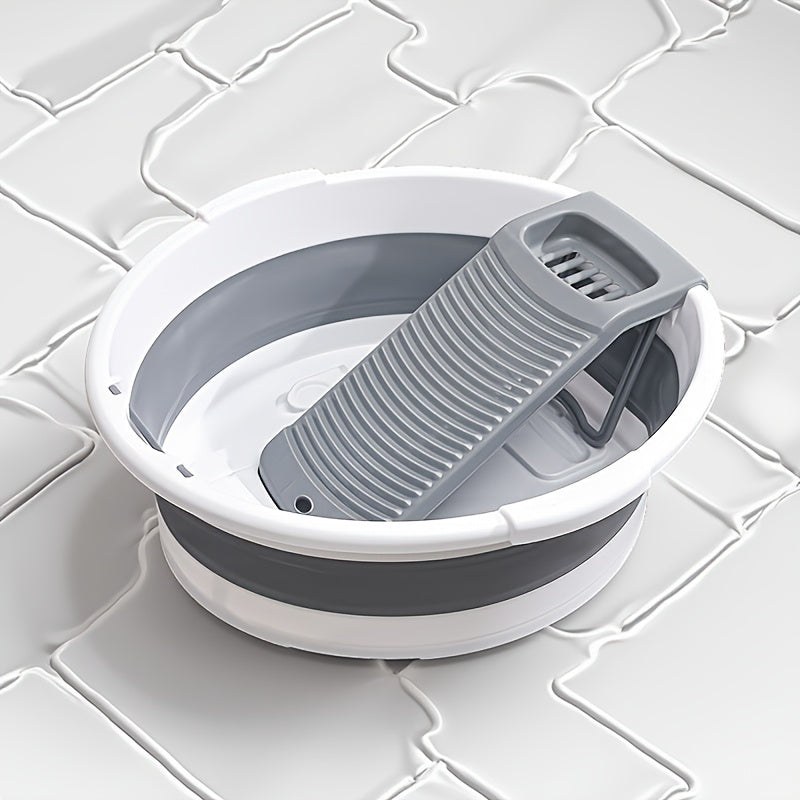 Set of 1 Classic Round Plastic Laundry Tub with Washboard