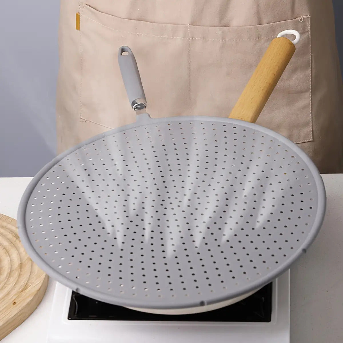 1pc Gray Silicone Oil-Resistant Splatter Guard