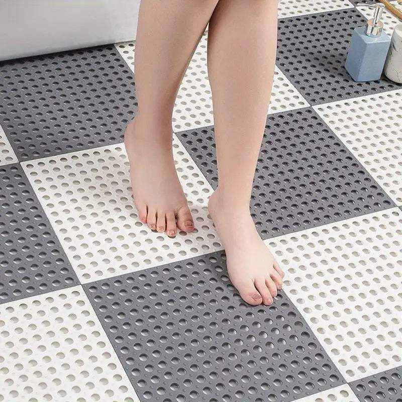 12pcs Waterproof Shower Stall Mats with Drain Holes