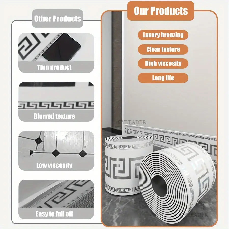 2 Rolls 197 inches x 3.94 inches European Style Marble Tile Panel Wallpaper