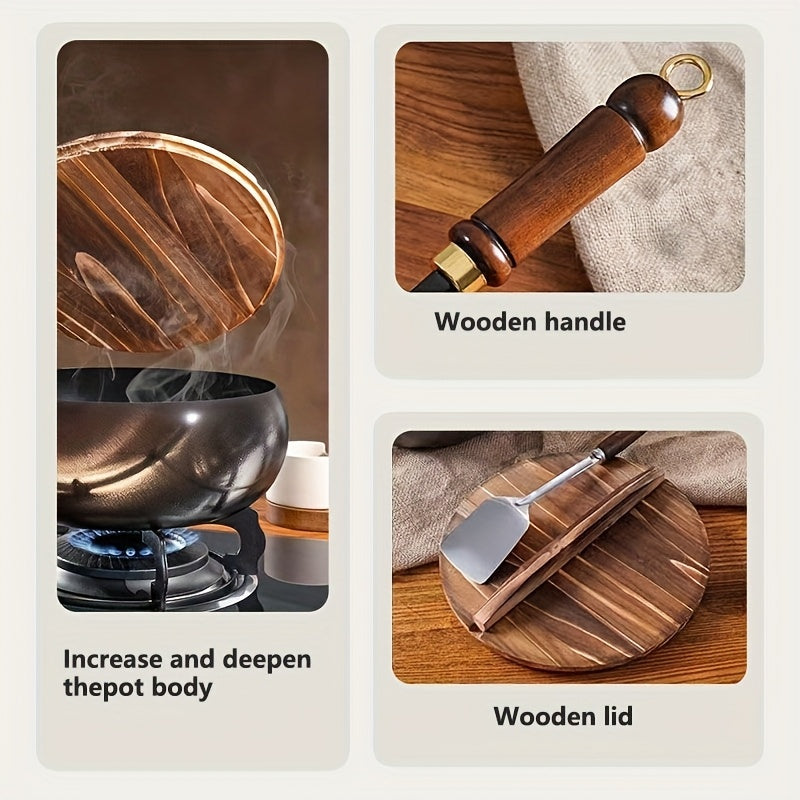 1pc Potbelly Cast Iron Pan with Lid