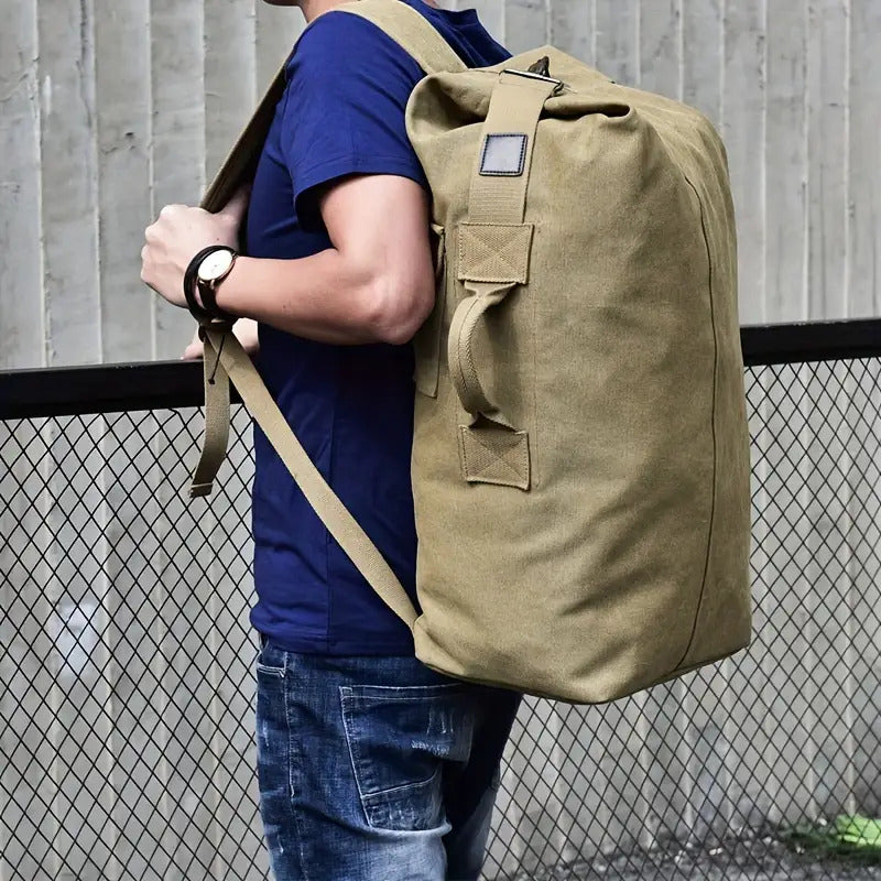 Large Capacity Adjustable Khaki Canvas Backpack for Men