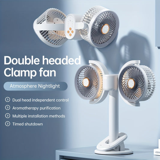 Rechargeable Night Light Double-Head Fan
